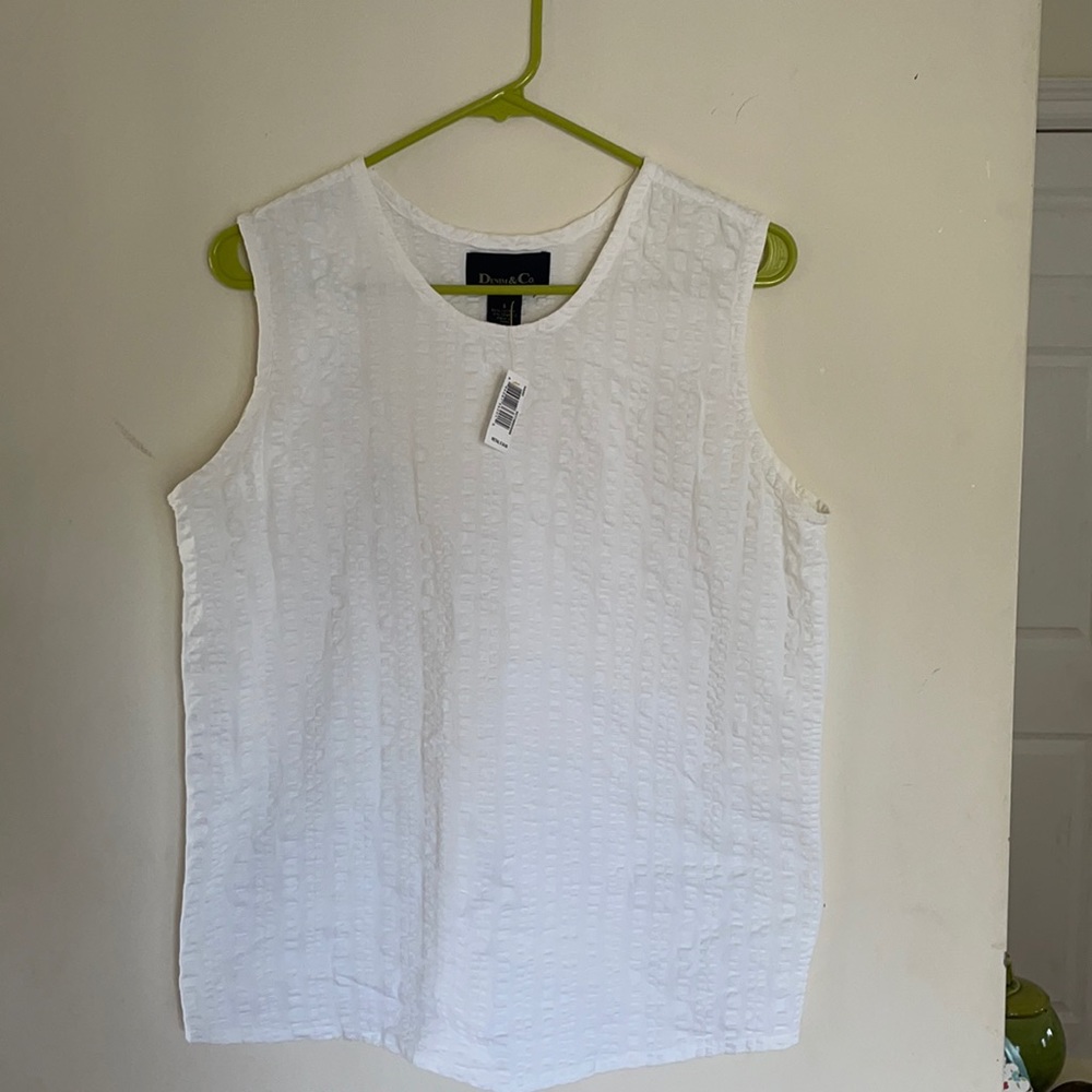 White stretchy denim shirt with textured pattern.